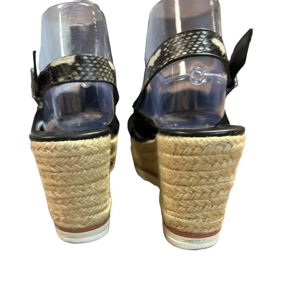 Marc Fisher Womens Size 9 Black Suede and Snakeskin Wedges with Sisal Heels